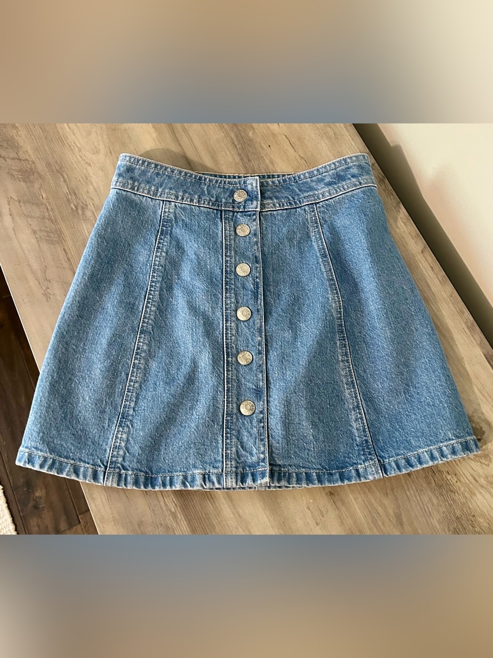 Madewell Stretch Denim A-Line Button Front Mini Skirt Size 00 Like New - Picture 2 of 6